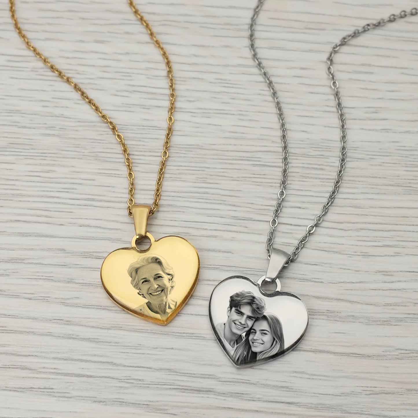 Heart Photo Necklace With Custom Engraving