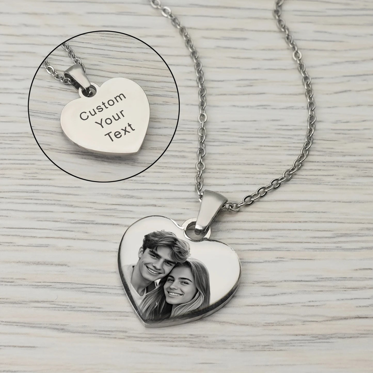 Heart Photo Necklace With Custom Engraving