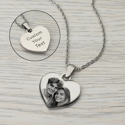 Heart Photo Necklace With Custom Engraving