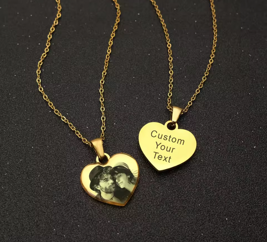 Heart Photo Necklace With Custom Engraving